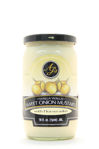 AJs Walla Walla Sweet Onion Mustard with Horseradish 16 oz.