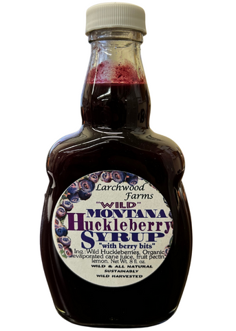 Larchwood Farms Wild Montana Huckleberry Syrup with berry bits