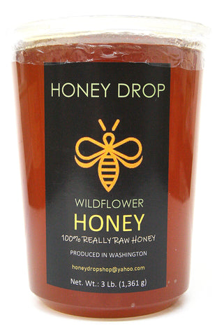 Honey Drop Wildflower Honey 100% Really Raw Honey 3 lbs