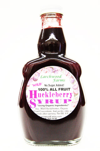 Larchwood Farms No Sugar Added! 100% All Fruit Huckleberry Syrup Net wt 8 oz.