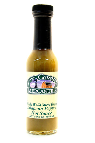 Country Mercantile Walla Walla Sweet Onion Jalapeno Pepper Hot Sauce. Net Wt. 5 oz.